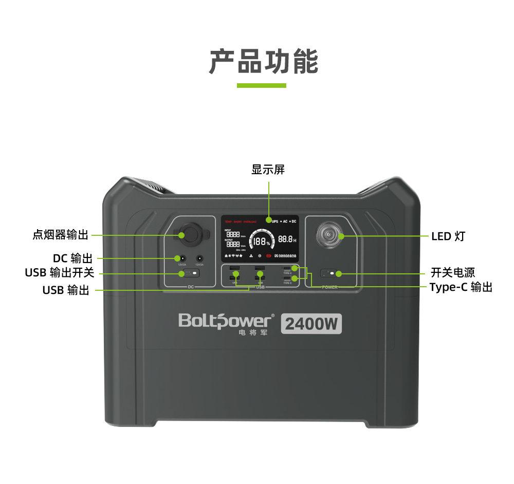 Boltpower電將軍BP240A 大容量2400W雙向快充戶外儲(chǔ)能電源_03